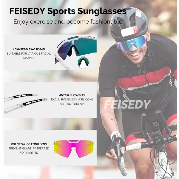 FEISEDY Cycling Sunglasses for Women Men 80s Sport Sun Glasses Baseball Running Softball with Youth Teens Shades B9146White Frame Mirror Pink