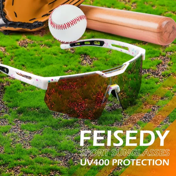 FEISEDY Cycling Sunglasses for Women Men 80s Sport Sun Glasses Baseball Running Softball with Youth Teens Shades B9146White Frame Mirror Pink