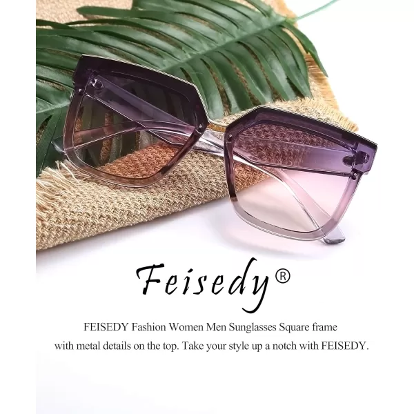 FEISEDY Fashion Women Men Sunglasses Square Frame Metal Shape Nesting Lenses B2595Clear Purple
