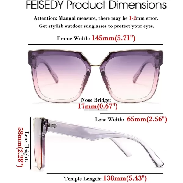 FEISEDY Fashion Women Men Sunglasses Square Frame Metal Shape Nesting Lenses B2595Clear Purple