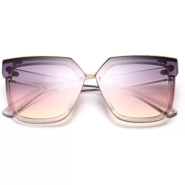 FEISEDY Fashion Women Men Sunglasses Square Frame Metal Shape Nesting Lenses B2595Clear Purple