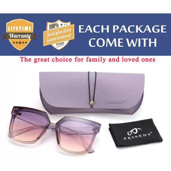 FEISEDY Fashion Women Men Sunglasses Square Frame Metal Shape Nesting Lenses B2595Clear Purple