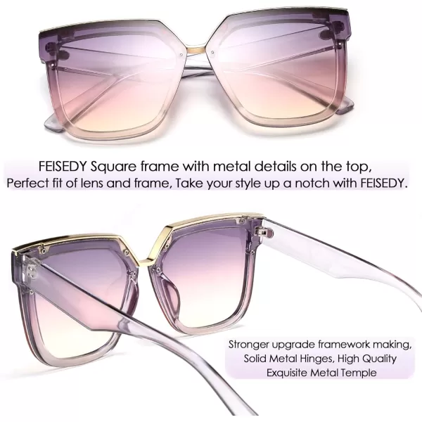 FEISEDY Fashion Women Men Sunglasses Square Frame Metal Shape Nesting Lenses B2595Clear Purple
