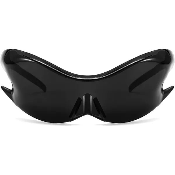FEISEDY Futuristic Sunglasses Fashion Alien Y2K Wrap Around for Women Men B4135Black