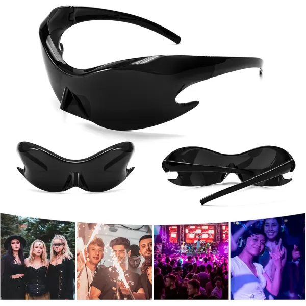 FEISEDY Futuristic Sunglasses Fashion Alien Y2K Wrap Around for Women Men B4135Black