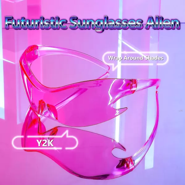 FEISEDY Futuristic Sunglasses Fashion Alien Y2K Wrap Around for Women Men B4135Pink