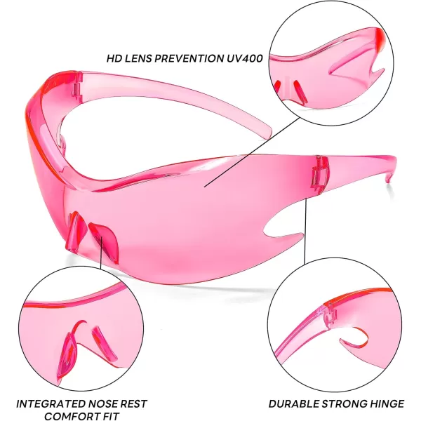FEISEDY Futuristic Sunglasses Fashion Alien Y2K Wrap Around for Women Men B4135Pink