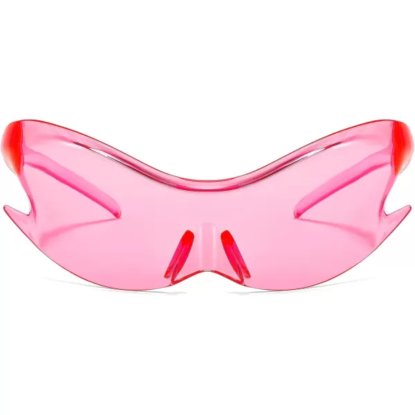 FEISEDY Futuristic Sunglasses Fashion Alien Y2K Wrap Around for Women Men B4135Pink