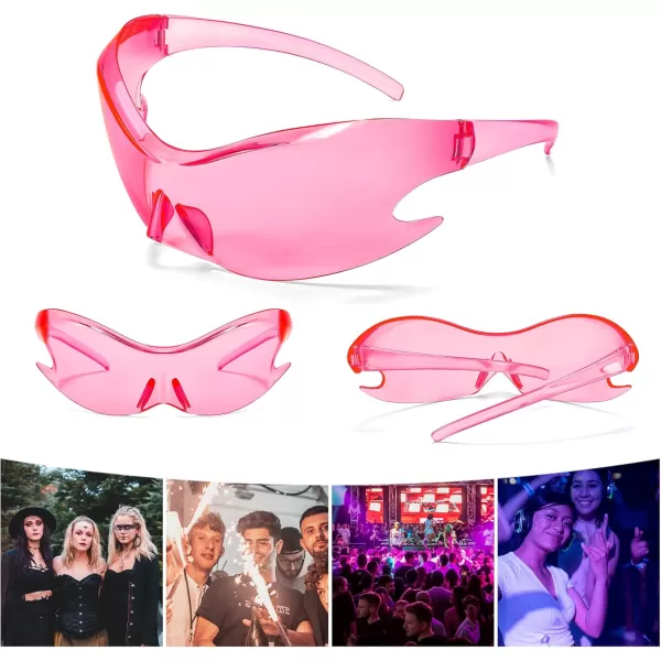 FEISEDY Futuristic Sunglasses Fashion Alien Y2K Wrap Around for Women Men B4135Pink