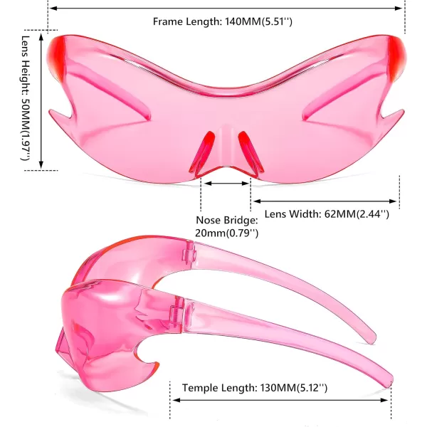FEISEDY Futuristic Sunglasses Fashion Alien Y2K Wrap Around for Women Men B4135Pink