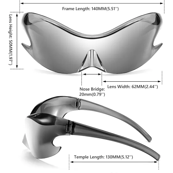 FEISEDY Futuristic Sunglasses Fashion Alien Y2K Wrap Around for Women Men B4135Sliver Mirror