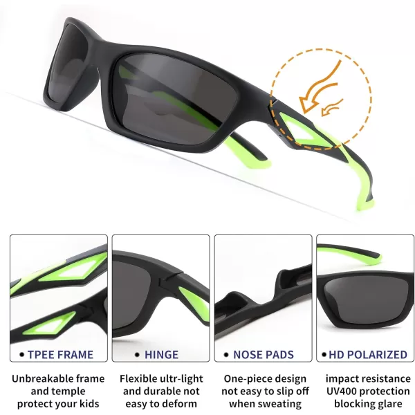 FEISEDY Kids Polarized Sunglasses TR90 Sports Cycling Glasses UV400 for Boys Girls Age 310 B0160Black Frame Grey Lens