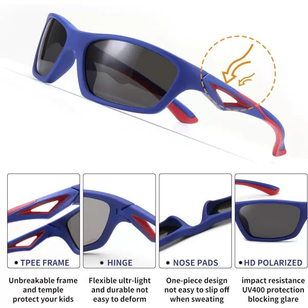 FEISEDY Kids Polarized Sunglasses TR90 Sports Cycling Glasses UV400 for Boys Girls Age 310 B0160Blue Frame Grey Lens