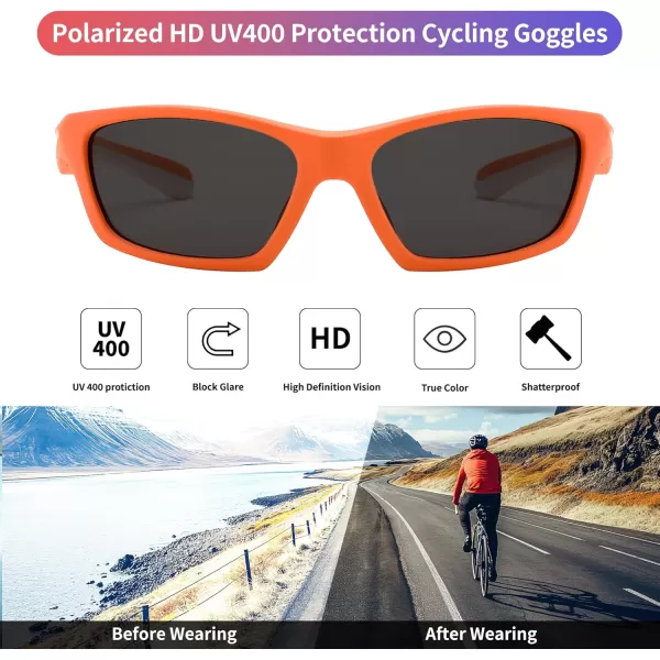 FEISEDY Kids Polarized Sunglasses TR90 Sports Cycling Glasses UV400 for Boys Girls Age 310 B0160Orange Frame Grey Lens
