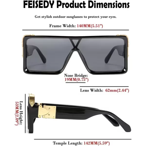 FEISEDY One Piece Square Sunglasses Women Men Metal Buckle Design B2540Black