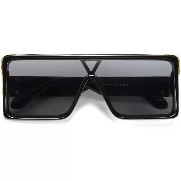 FEISEDY One Piece Square Sunglasses Women Men Metal Buckle Design B2540Black
