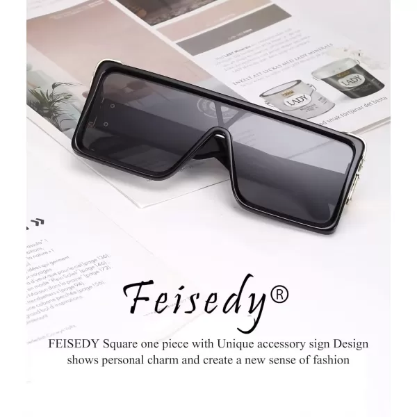 FEISEDY One Piece Square Sunglasses Women Men Metal Buckle Design B2540Black