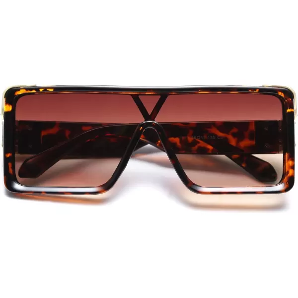 FEISEDY One Piece Square Sunglasses Women Men Metal Buckle Design B2540Leopard