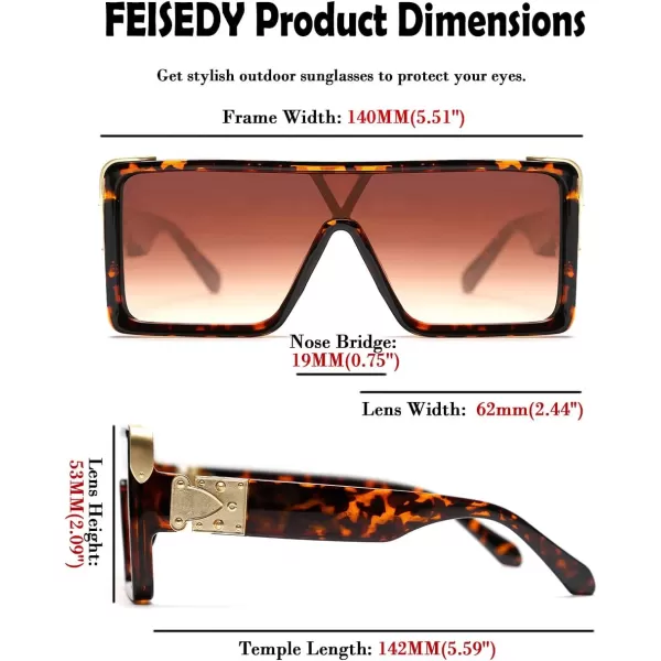 FEISEDY One Piece Square Sunglasses Women Men Metal Buckle Design B2540Leopard