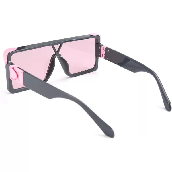 FEISEDY One Piece Square Sunglasses Women Men Metal Buckle Design B2540Pink