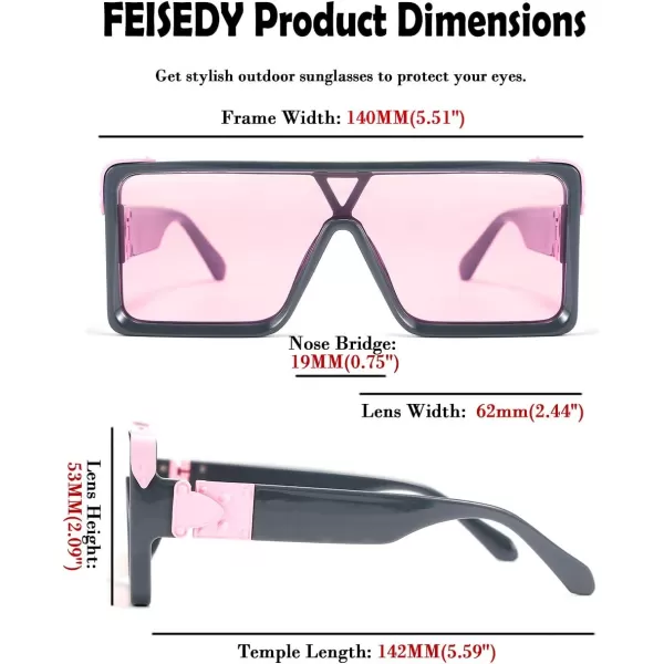 FEISEDY One Piece Square Sunglasses Women Men Metal Buckle Design B2540Pink