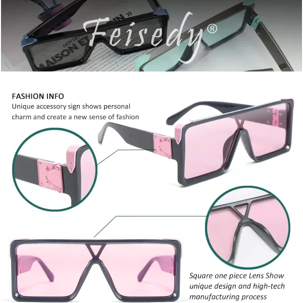 FEISEDY One Piece Square Sunglasses Women Men Metal Buckle Design B2540Pink
