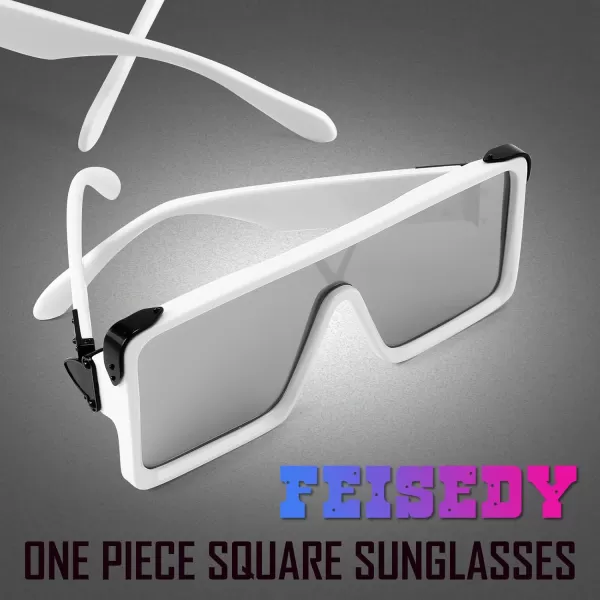 FEISEDY One Piece Square Sunglasses Women Men Metal Buckle Design B2540White