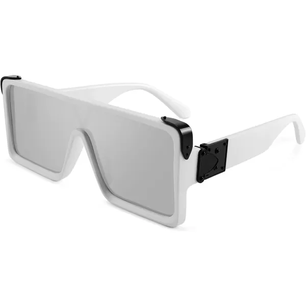 FEISEDY One Piece Square Sunglasses Women Men Metal Buckle Design B2540White