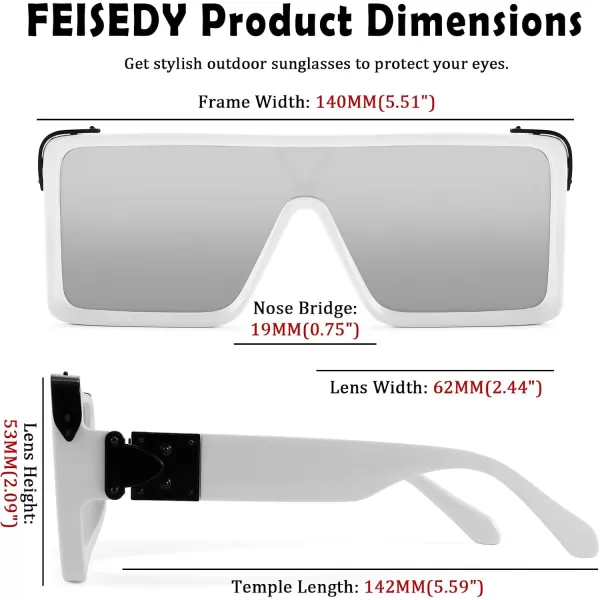 FEISEDY One Piece Square Sunglasses Women Men Metal Buckle Design B2540White