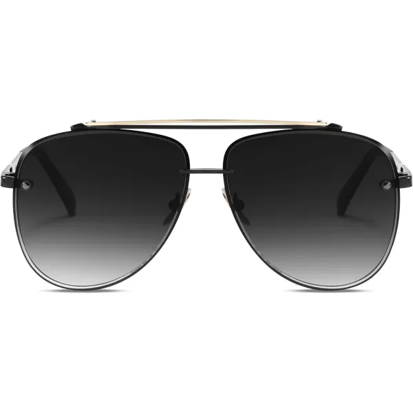 FEISEDY Oversized Aviator Sunglasses for Men Women Vintage Sun Glasses Metal Frame Gradient Shades B0105Black FrameGradient Grey Lens