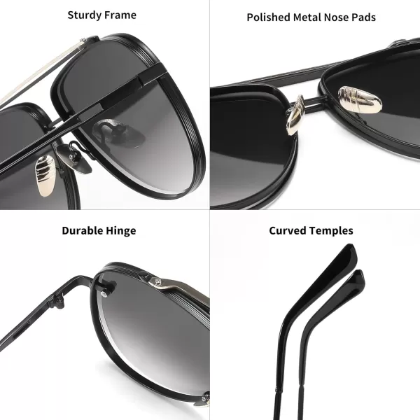 FEISEDY Oversized Aviator Sunglasses for Men Women Vintage Sun Glasses Metal Frame Gradient Shades B0105Black FrameGradient Grey Lens