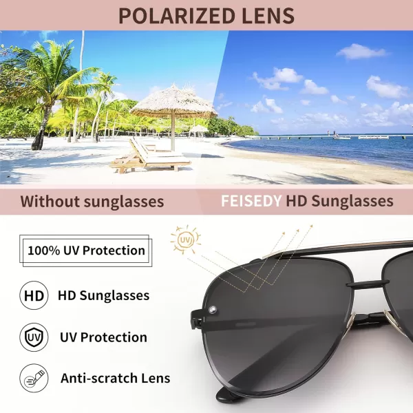 FEISEDY Oversized Aviator Sunglasses for Men Women Vintage Sun Glasses Metal Frame Gradient Shades B0105Black FrameGradient Grey Lens