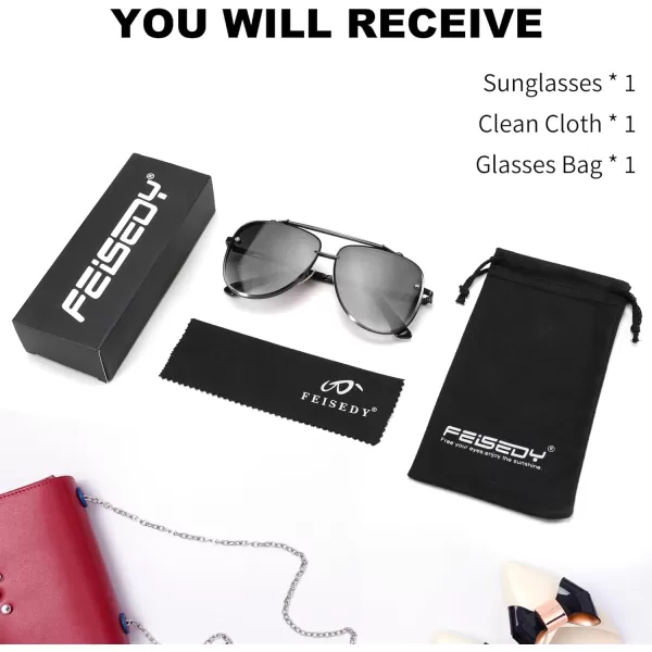 FEISEDY Oversized Aviator Sunglasses for Men Women Vintage Sun Glasses Metal Frame Gradient Shades B0105Black FrameGradient Grey Lens