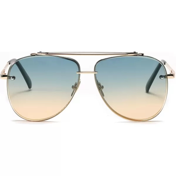 FEISEDY Oversized Aviator Sunglasses for Men Women Vintage Sun Glasses Metal Frame Gradient Shades B0105Gold FrameGradient Blue Lens