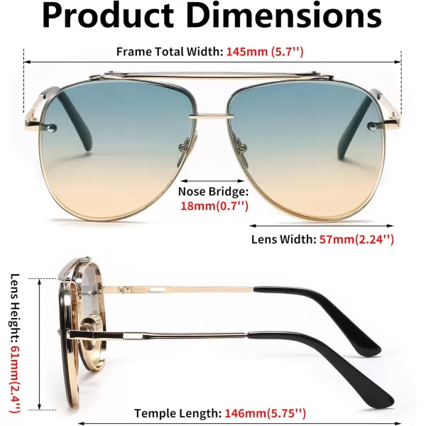 FEISEDY Oversized Aviator Sunglasses for Men Women Vintage Sun Glasses Metal Frame Gradient Shades B0105Gold FrameGradient Blue Lens