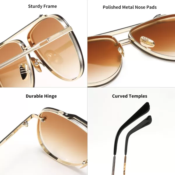 FEISEDY Oversized Aviator Sunglasses for Men Women Vintage Sun Glasses Metal Frame Gradient Shades B0105Gold FrameGradient Brown Lens