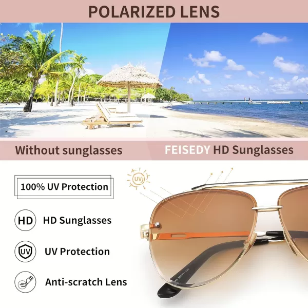 FEISEDY Oversized Aviator Sunglasses for Men Women Vintage Sun Glasses Metal Frame Gradient Shades B0105Gold FrameGradient Brown Lens