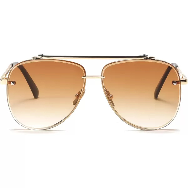 FEISEDY Oversized Aviator Sunglasses for Men Women Vintage Sun Glasses Metal Frame Gradient Shades B0105Gold FrameGradient Brown Lens