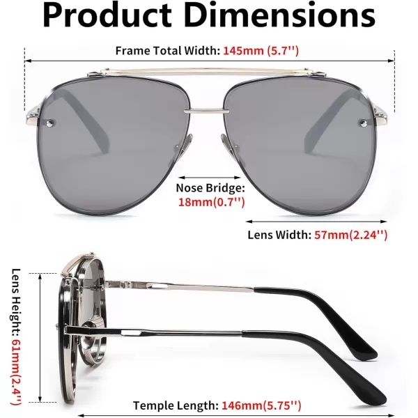 FEISEDY Oversized Aviator Sunglasses for Men Women Vintage Sun Glasses Metal Frame Gradient Shades B0105Silver FrameSilver Lens