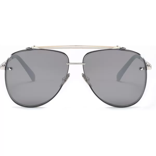 FEISEDY Oversized Aviator Sunglasses for Men Women Vintage Sun Glasses Metal Frame Gradient Shades B0105Silver FrameSilver Lens