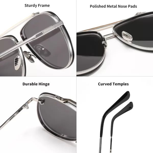 FEISEDY Oversized Aviator Sunglasses for Men Women Vintage Sun Glasses Metal Frame Gradient Shades B0105Silver FrameSilver Lens