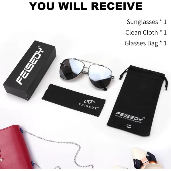 FEISEDY Oversized Aviator Sunglasses for Men Women Vintage Sun Glasses Metal Frame Gradient Shades B0105Silver FrameSilver Lens
