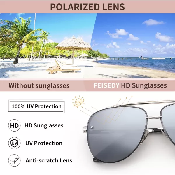 FEISEDY Oversized Aviator Sunglasses for Men Women Vintage Sun Glasses Metal Frame Gradient Shades B0105Silver FrameSilver Lens