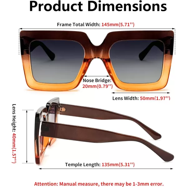FEISEDY Oversized Square Sunglasses for Women Fashion Shades Luxury Big Sun Glasses UV400 Protection B2380Brown