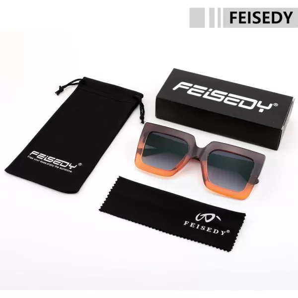 FEISEDY Oversized Square Sunglasses for Women Fashion Shades Luxury Big Sun Glasses UV400 Protection B2380Brown