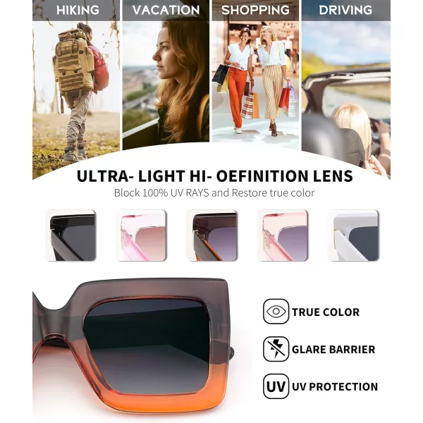 FEISEDY Oversized Square Sunglasses for Women Fashion Shades Luxury Big Sun Glasses UV400 Protection B2380Brown