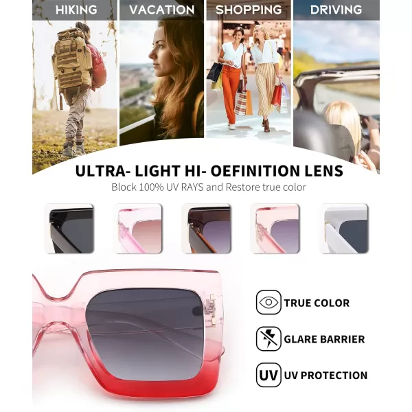 FEISEDY Oversized Square Sunglasses for Women Fashion Shades Luxury Big Sun Glasses UV400 Protection B2380Pink