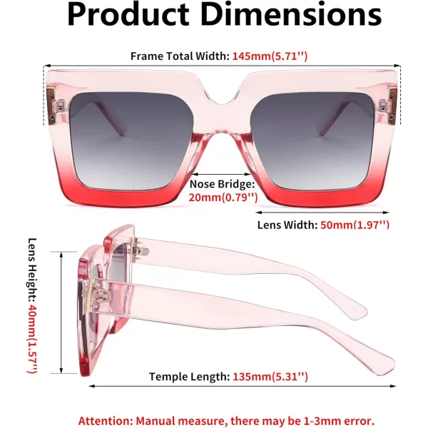 FEISEDY Oversized Square Sunglasses for Women Fashion Shades Luxury Big Sun Glasses UV400 Protection B2380Pink