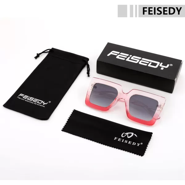 FEISEDY Oversized Square Sunglasses for Women Fashion Shades Luxury Big Sun Glasses UV400 Protection B2380Pink