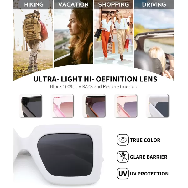 FEISEDY Oversized Square Sunglasses for Women Fashion Shades Luxury Big Sun Glasses UV400 Protection B2380White